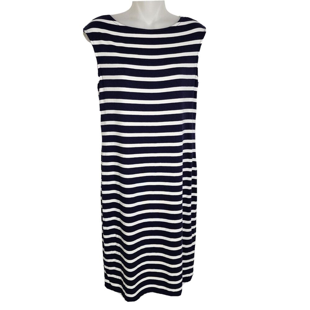 Chico's Womens Tank Dress Size 0 Small Charlie Boat Neck Blue Striped Sleeveless